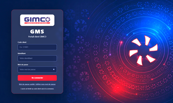 Aperçu de la page de connexion du portail client GMS